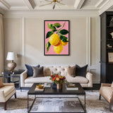 Lemon Botanical Modern Wall Art – Pink Painterly Citrus Branch