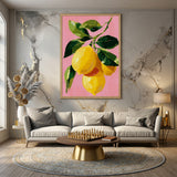 Lemon Botanical Modern Wall Art – Pink Painterly Citrus Branch