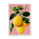 Lemon Botanical Modern Wall Art – Pink Painterly Citrus Branch