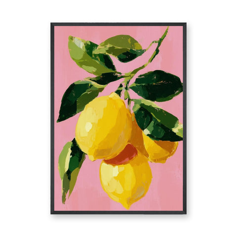 Lemon Botanical Modern Wall Art – Pink Painterly Citrus Branch