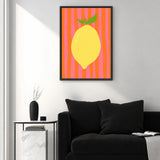 Lemon Pop Art Wall Art – Bright Citrus on Pink Orange Stripes