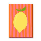 Lemon Pop Art Wall Art – Bright Citrus on Pink Orange Stripes