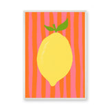 Lemon Pop Art Wall Art – Bright Citrus on Pink Orange Stripes