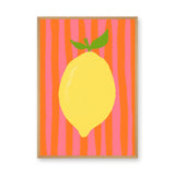 Lemon Pop Art Wall Art – Bright Citrus on Pink Orange Stripes