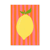 Lemon Pop Art Wall Art – Bright Citrus on Pink Orange Stripes
