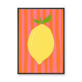 Lemon Pop Art Wall Art – Bright Citrus on Pink Orange Stripes
