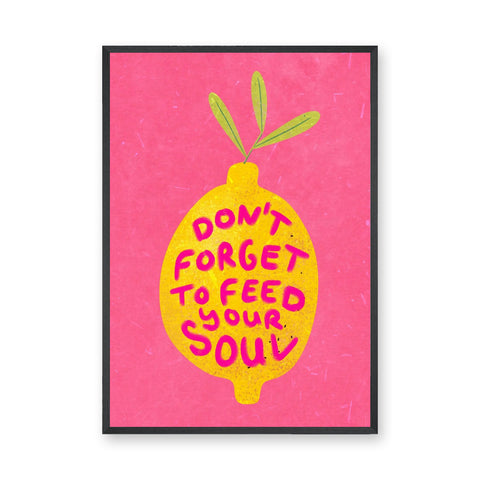 Lemon Quote Typography Wall Art – Bright Pink Feed Your Soul Print