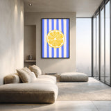 Lemon Slice Modern Wall Art – Blue and Cream Striped Citrus Print