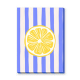 Lemon Slice Modern Wall Art – Blue and Cream Striped Citrus Print