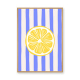 Lemon Slice Modern Wall Art – Blue and Cream Striped Citrus Print