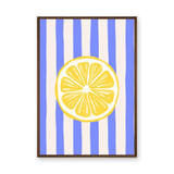 Lemon Slice Modern Wall Art – Blue and Cream Striped Citrus Print