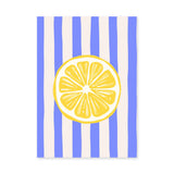 Lemon Slice Modern Wall Art – Blue and Cream Striped Citrus Print