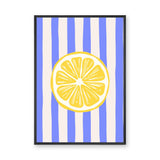 Lemon Slice Modern Wall Art – Blue and Cream Striped Citrus Print