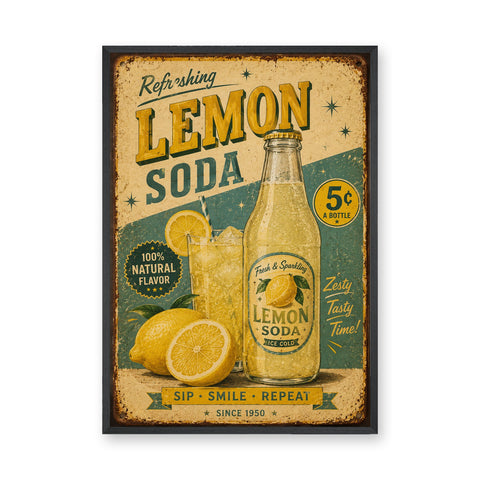 Lemon Soda Vintage Wall Art – Retro Advertisement Sign Print