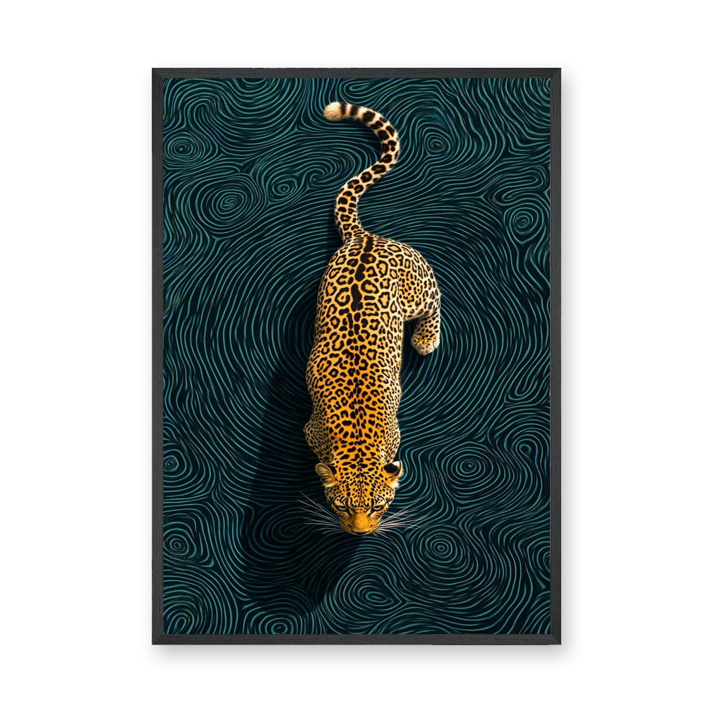 Leopard Abstract Modern Wall Art – Teal Swirl Animal Design