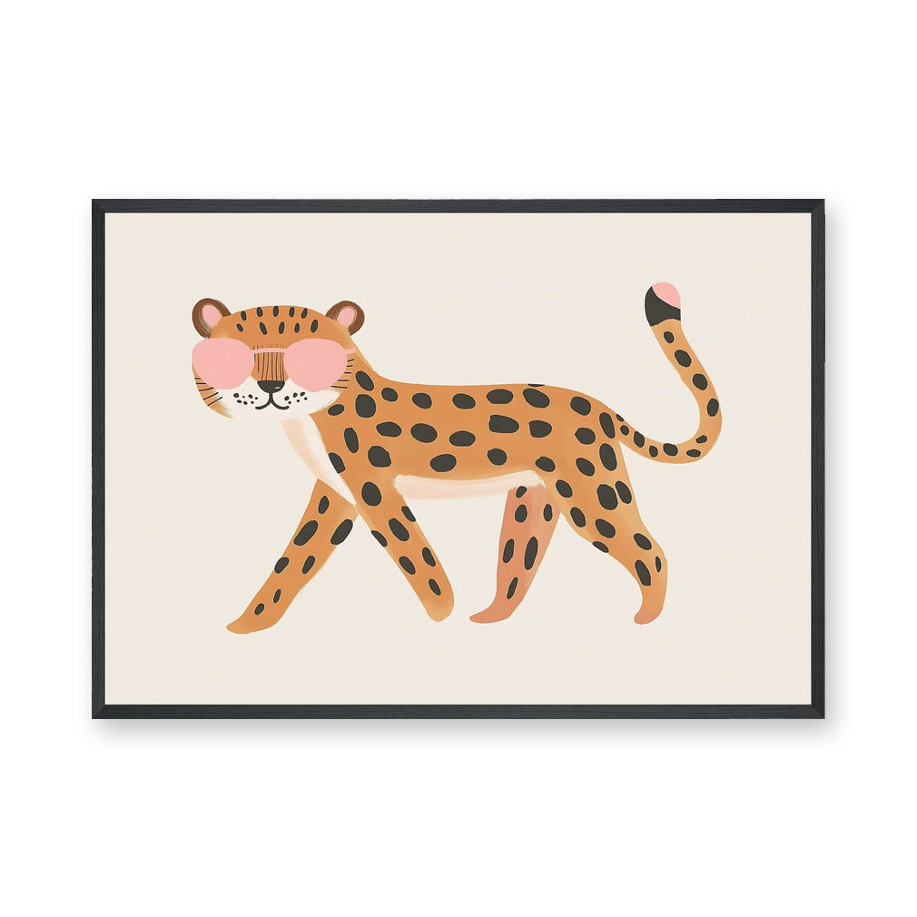 Leopard Kids Wall Art – Big Cat in Pink Heart Sunglasses