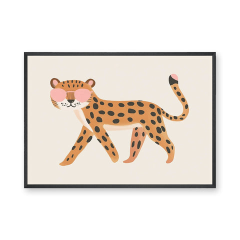 Leopard Kids Wall Art – Big Cat in Pink Heart Sunglasses