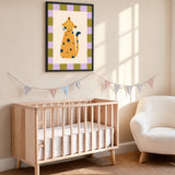 Leopard Kids Wall Art – Cute Spotted Cat with Checkerboard Border