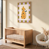 Leopard Kids Wall Art – Cute Spotted Cat with Checkerboard Border
