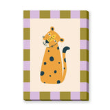 Leopard Kids Wall Art – Cute Spotted Cat with Checkerboard Border