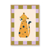 Leopard Kids Wall Art – Cute Spotted Cat with Checkerboard Border