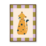 Leopard Kids Wall Art – Cute Spotted Cat with Checkerboard Border