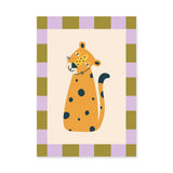 Leopard Kids Wall Art – Cute Spotted Cat with Checkerboard Border