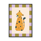 Leopard Kids Wall Art – Cute Spotted Cat with Checkerboard Border