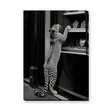 Leopard Photography Modern Wall Art – Black-and-White Window Shopping