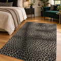 Leopard Plush Area Rug in a bedroom