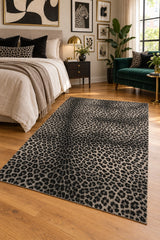 Leopard Plush Area Rug in a bedroom