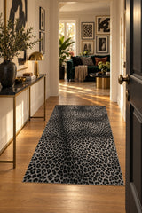 Leopard Plush Area Rug in a hallway