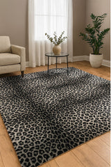 Leopard Plush Area Rug in a living room