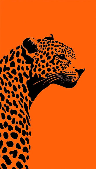 Leopard Pop Art Wall Art – Black Silhouette on Bright Orange