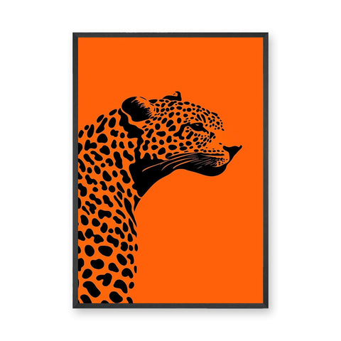 Leopard Pop Art Wall Art – Black Silhouette on Bright Orange