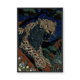 Leopard Vintage Maximalist Wall Art – Roaring Big Cat Under Stars