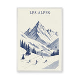 Les Alpes Ski Vintage Wall Art – Blue Alpine Mountains Print