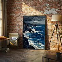 Lighthouse and Stormy Sea Aesthetic Print | Coastal Ocean Wall Print