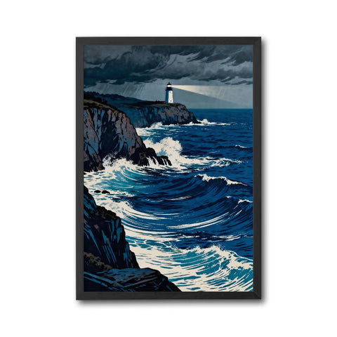 Lighthouse and Stormy Sea Aesthetic Print | Coastal Ocean Wall Print
