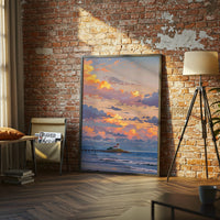 Lighthouse at Sunset Aesthetic Wall Print