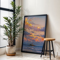 Lighthouse at Sunset Aesthetic Wall Print