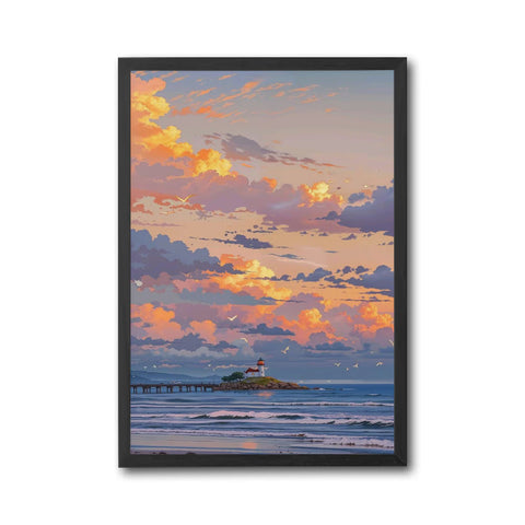 Lighthouse at Sunset Aesthetic Wall Print