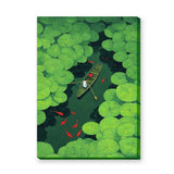 Lily Pond Boat Botanical Wall Art – Rowboat with Koi and Lily Pads