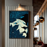 Lion Botanical Wall Art – Cream Face Hidden in Dark Blue Leaves