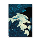 Lion Botanical Wall Art – Cream Face Hidden in Dark Blue Leaves