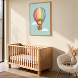 Lion Hot Air Balloon Nursery Wall Art – Pastel Rainbow Cloud Ride