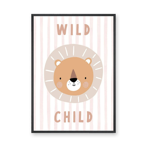 Lion Kids Typography Wall Art – Pastel Wild Child Nursery Print