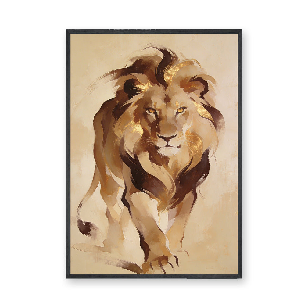 Lion Modern Abstract Wall Art – Gold Mane Animal Portrait