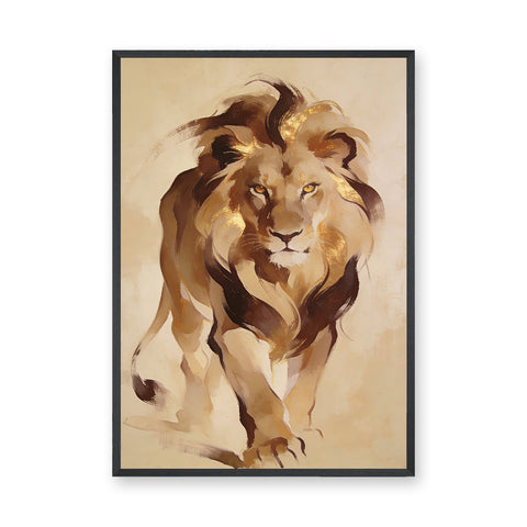 Lion Modern Abstract Wall Art – Gold Mane Animal Portrait