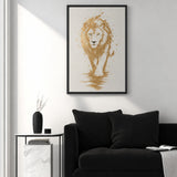 Lion Modern Abstract Wall Art – Gold Splatter Walking Portrait